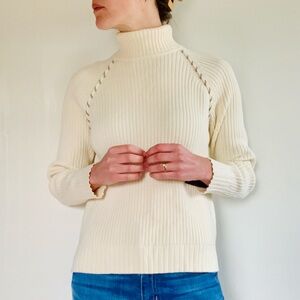 NWT Relativity Knit 100% Cotton Turtleneck Sweater Women's Size L Ivory & Gray